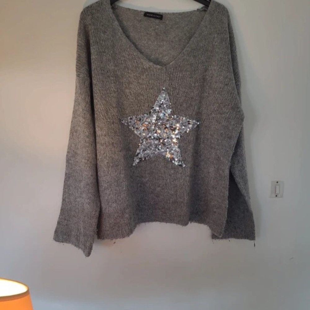 Gray Star Embellished Sweater